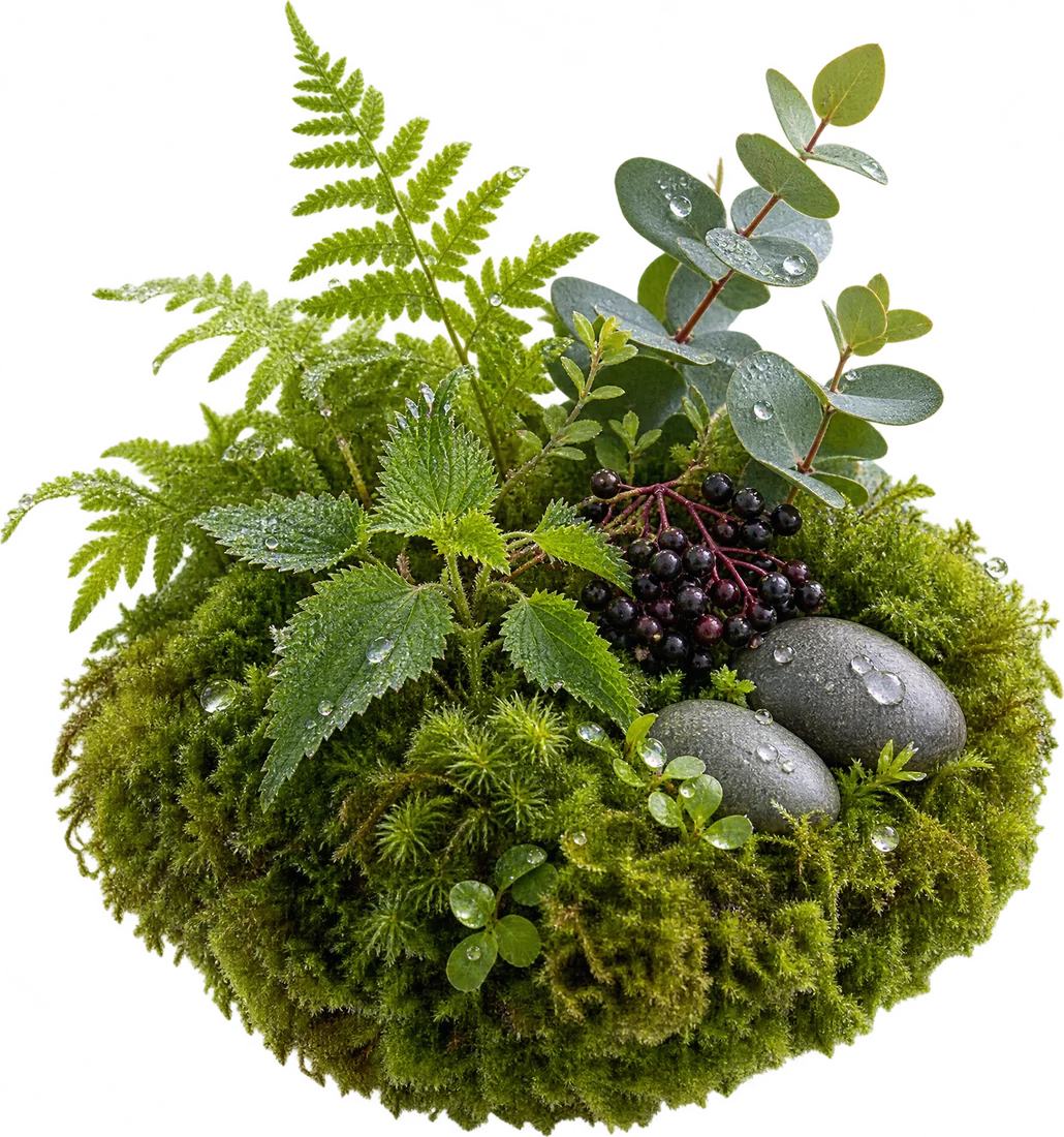 Moss, eucalyptus, nettle, elderberry and stones: the botanicals behind the formulas